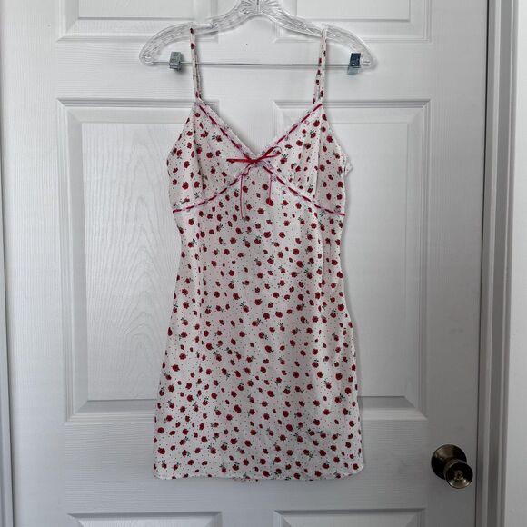 Forever 21 Dress Womens Medium White Red Floral Lace Slip Cami Lined Mini Zipper - Picture 1 of 9